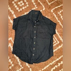 Quince XS black linen oversized short sleeve button down like new